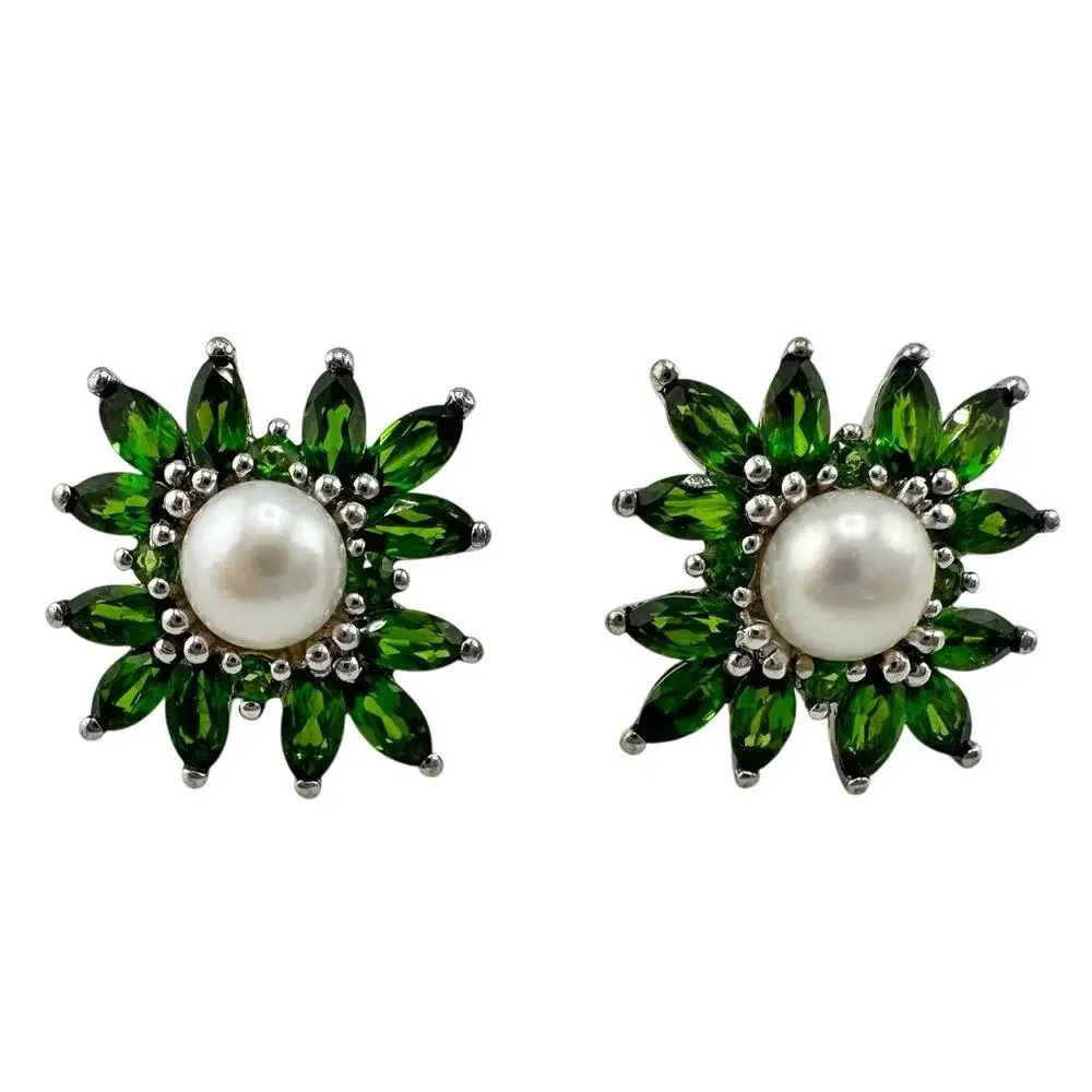 925 Sterling Silver Freshwater Pearl Marquise Chrome Diopside .75